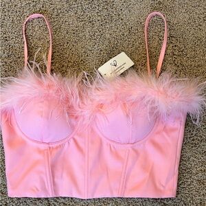 NWT Windsor Feather Trim Corset Top